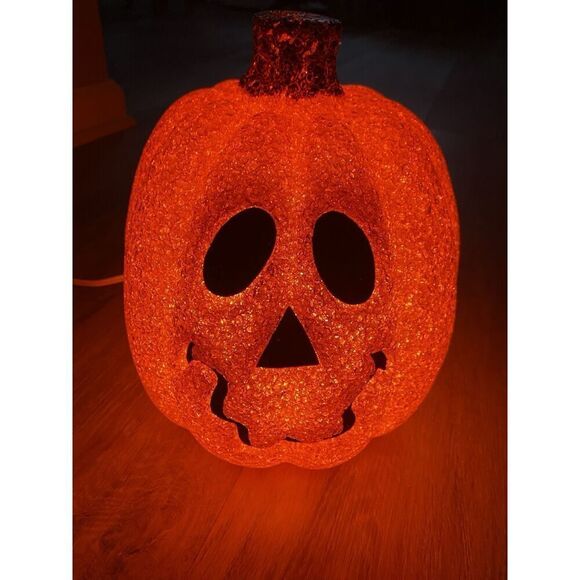 Melted Plastic Popcorn Pumpkin Jack O' Lantern Orange Halloween with Cord/Light - Picture 2 of 9